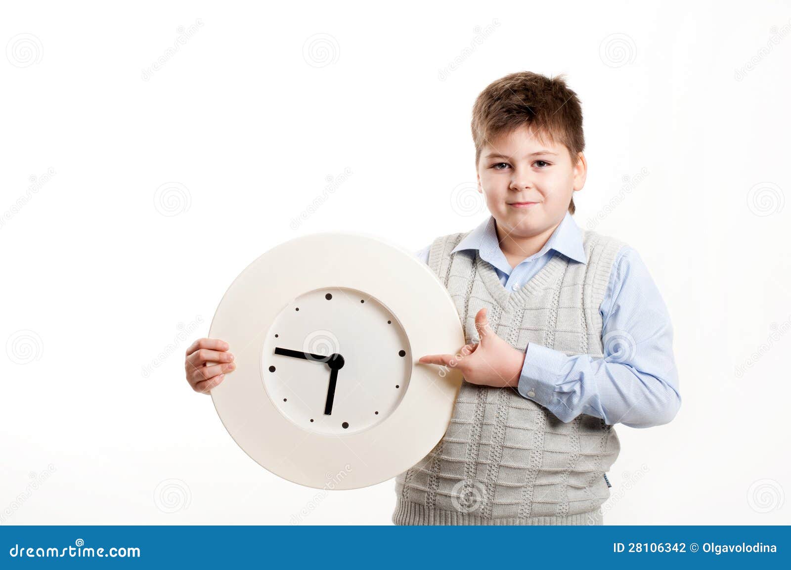 Boy With A Clock On A Light Background Stock Photo Image of round