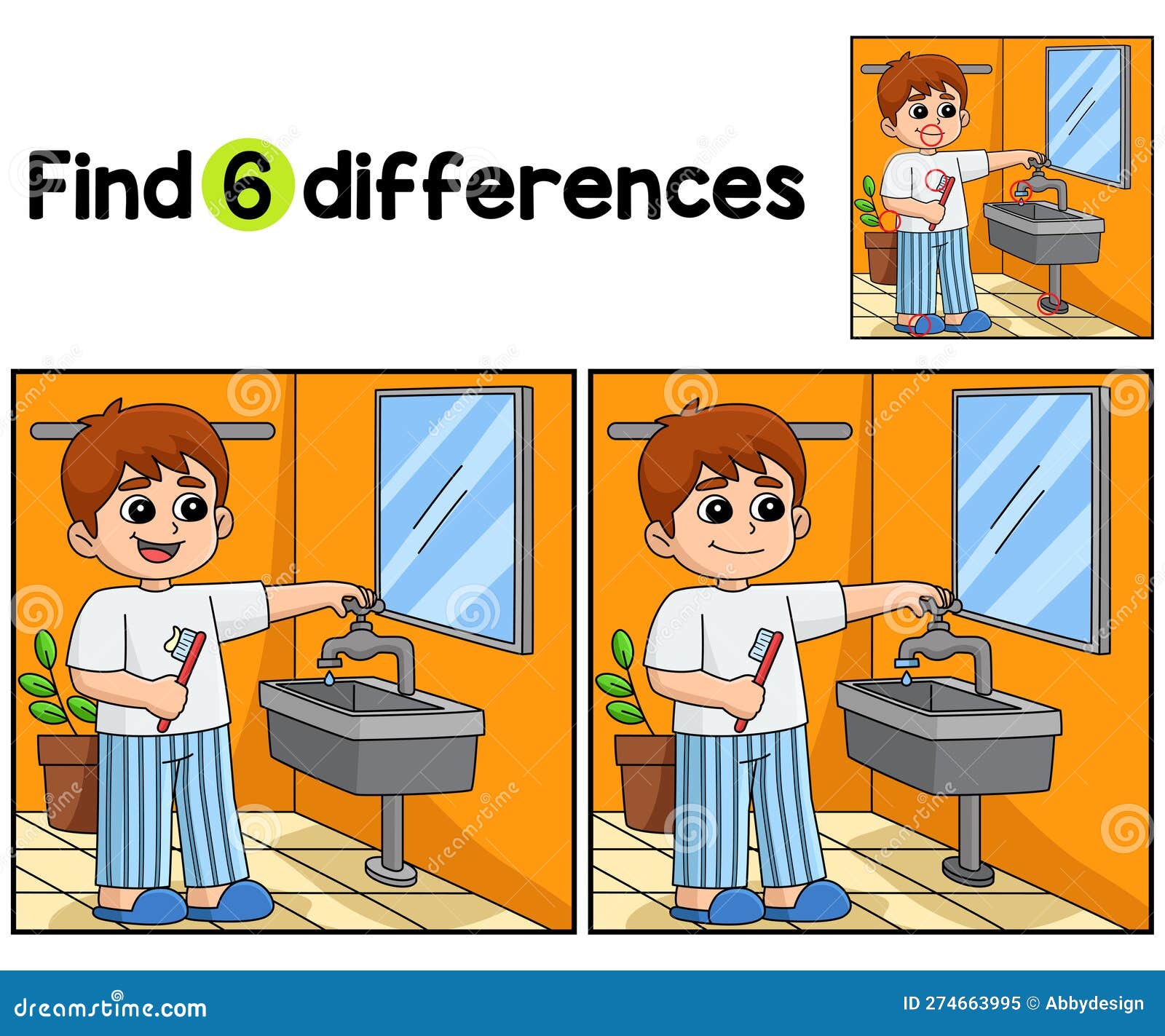 boy conserving water find the differences