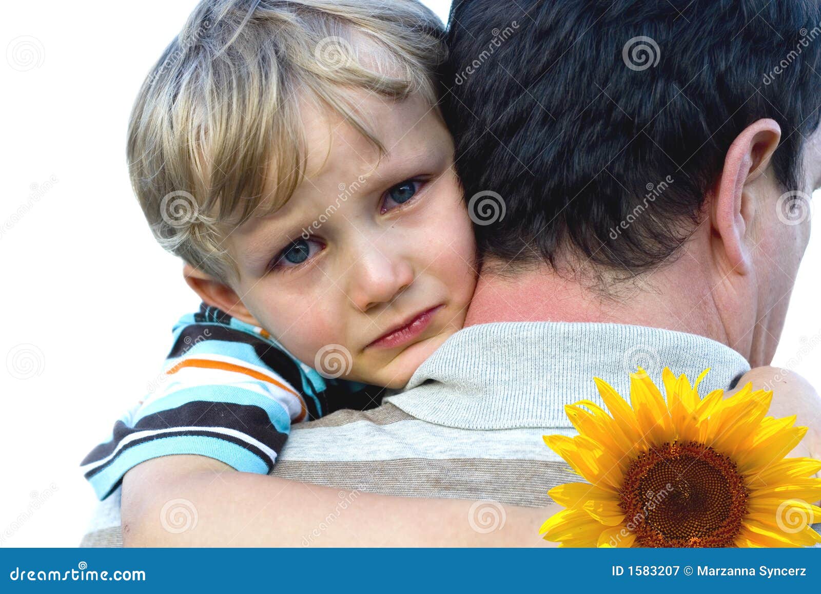 Boy Crying on Father S Shoulder Stock Image - Image of bummed ...