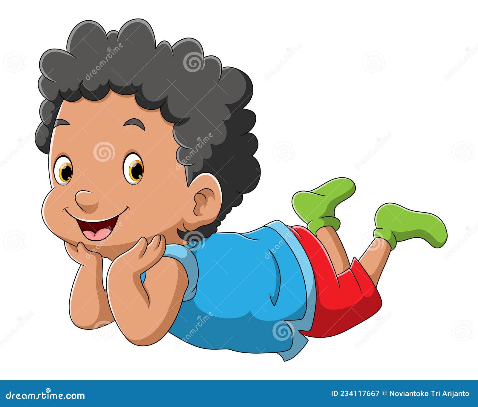 The Boy with Curly Hair is Laying Down Stock Vector Illustration of