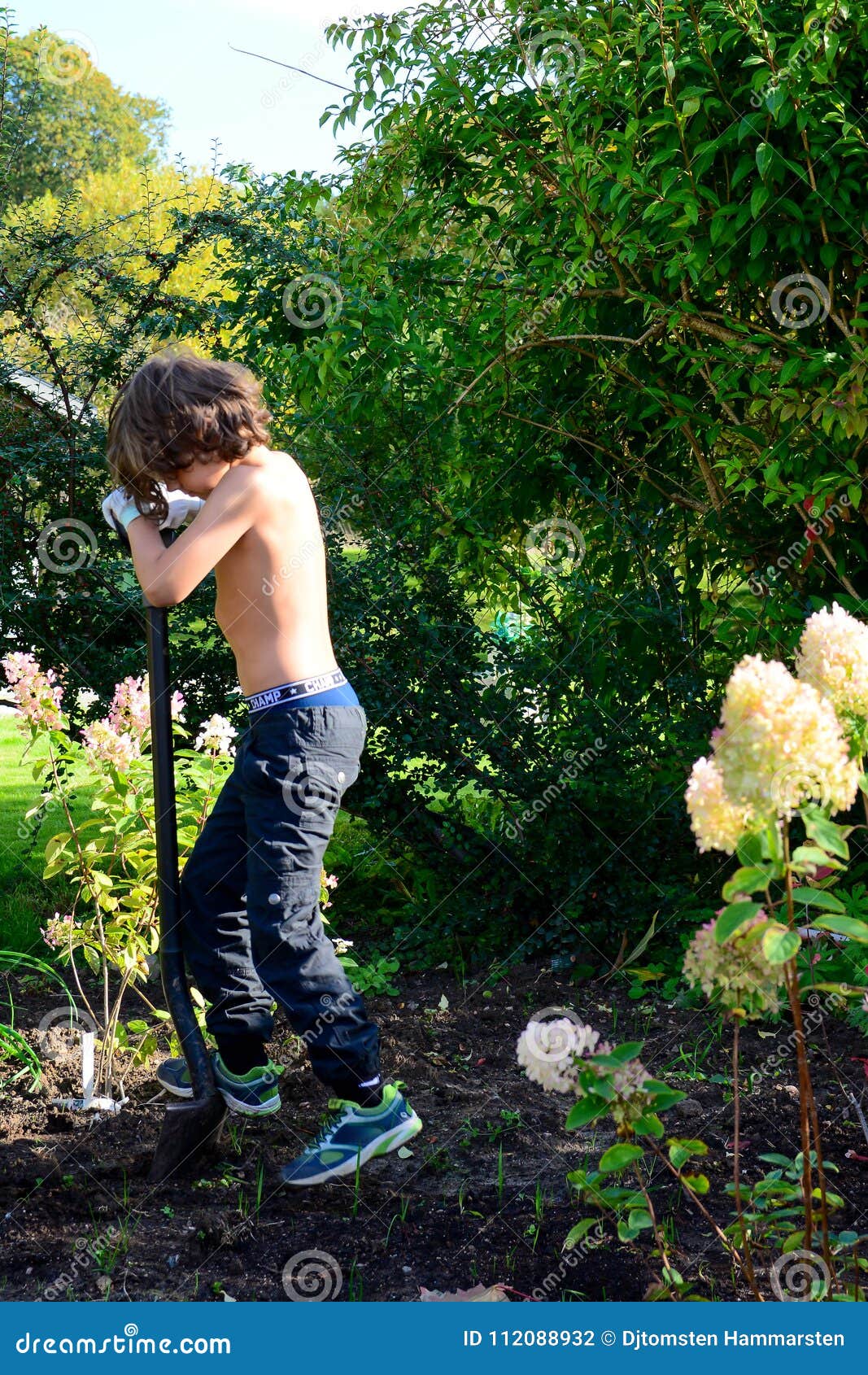 Boy Digging after Worms in Garden Stock Photo - Image of garden, child ...