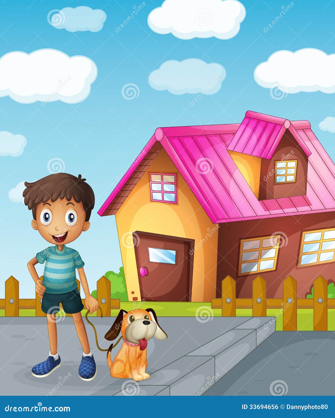 Boy, dog and house stock vector. Illustration of animal 33694656