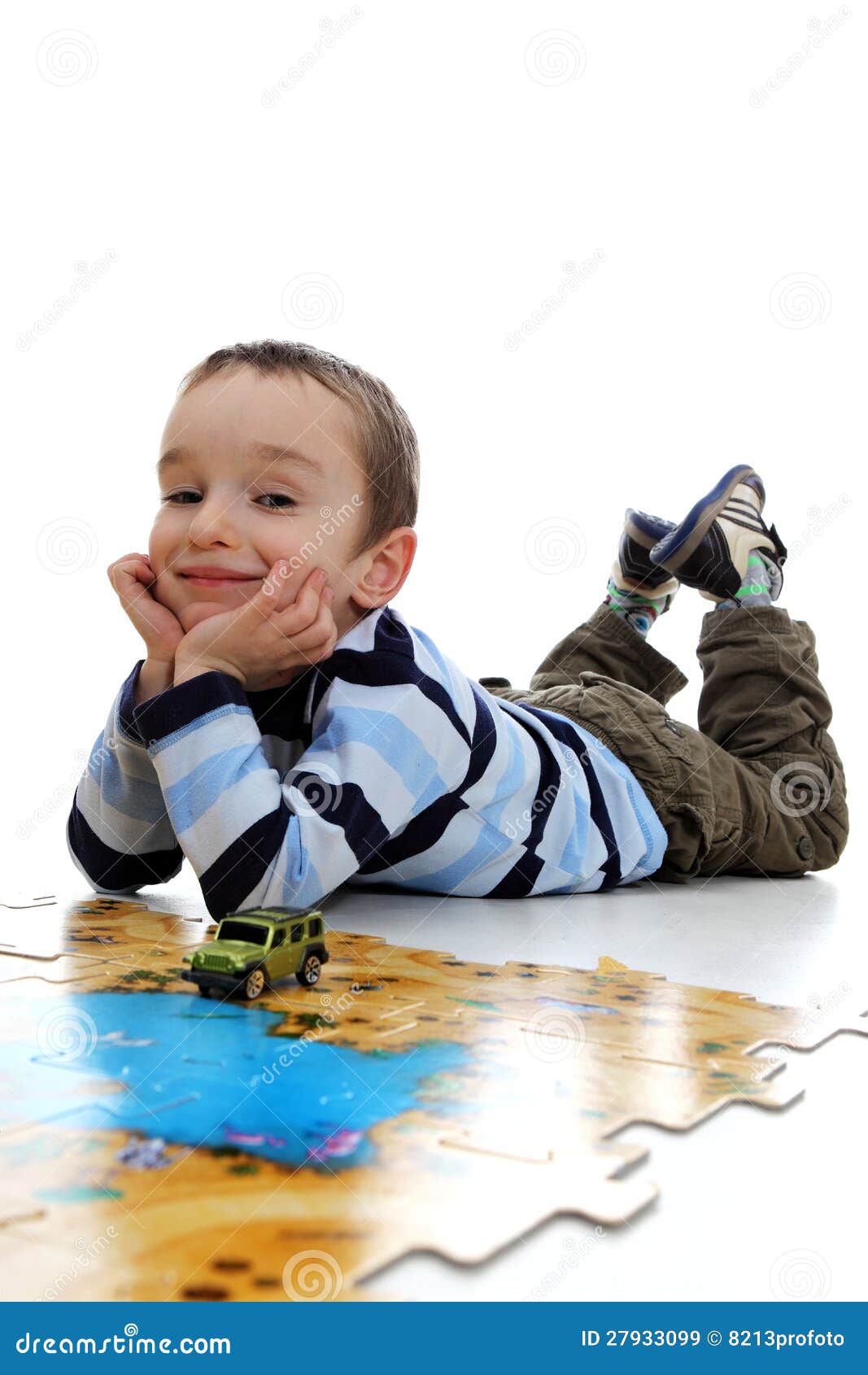 Boy Doing a Jigsaw on the White Background Stock Image Image of