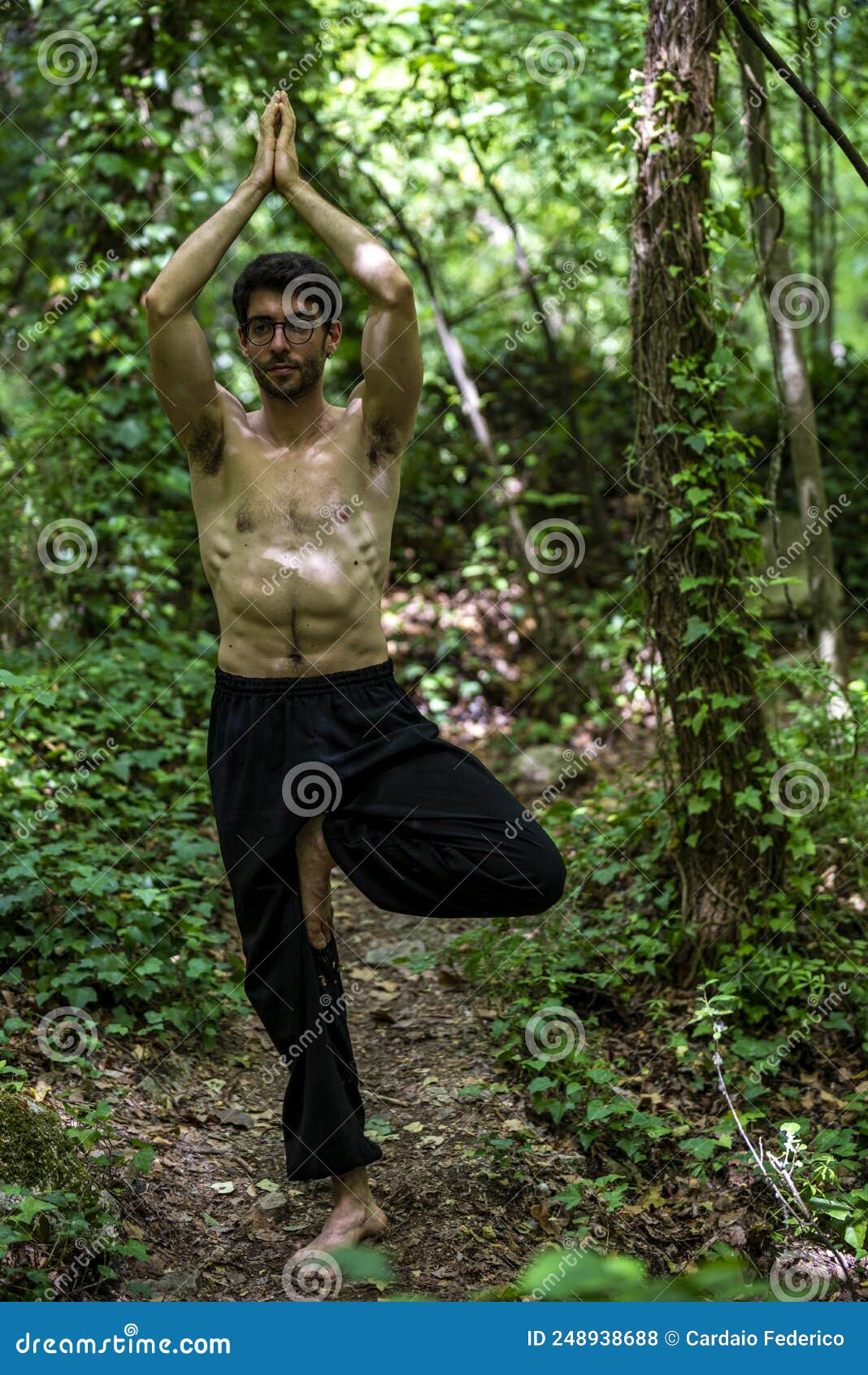 Boy Doing Yoga in the Woods Stock Photo Image of healthy, meditation