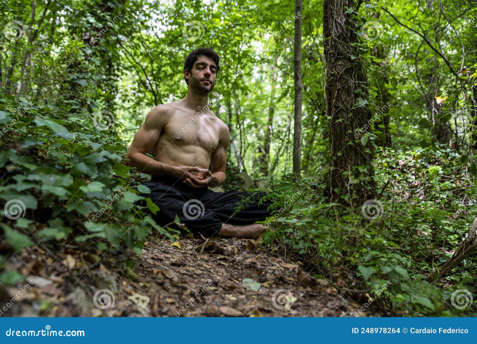 Boy Doing Yoga in the Woods Stock Photo Image of outdoor, alone