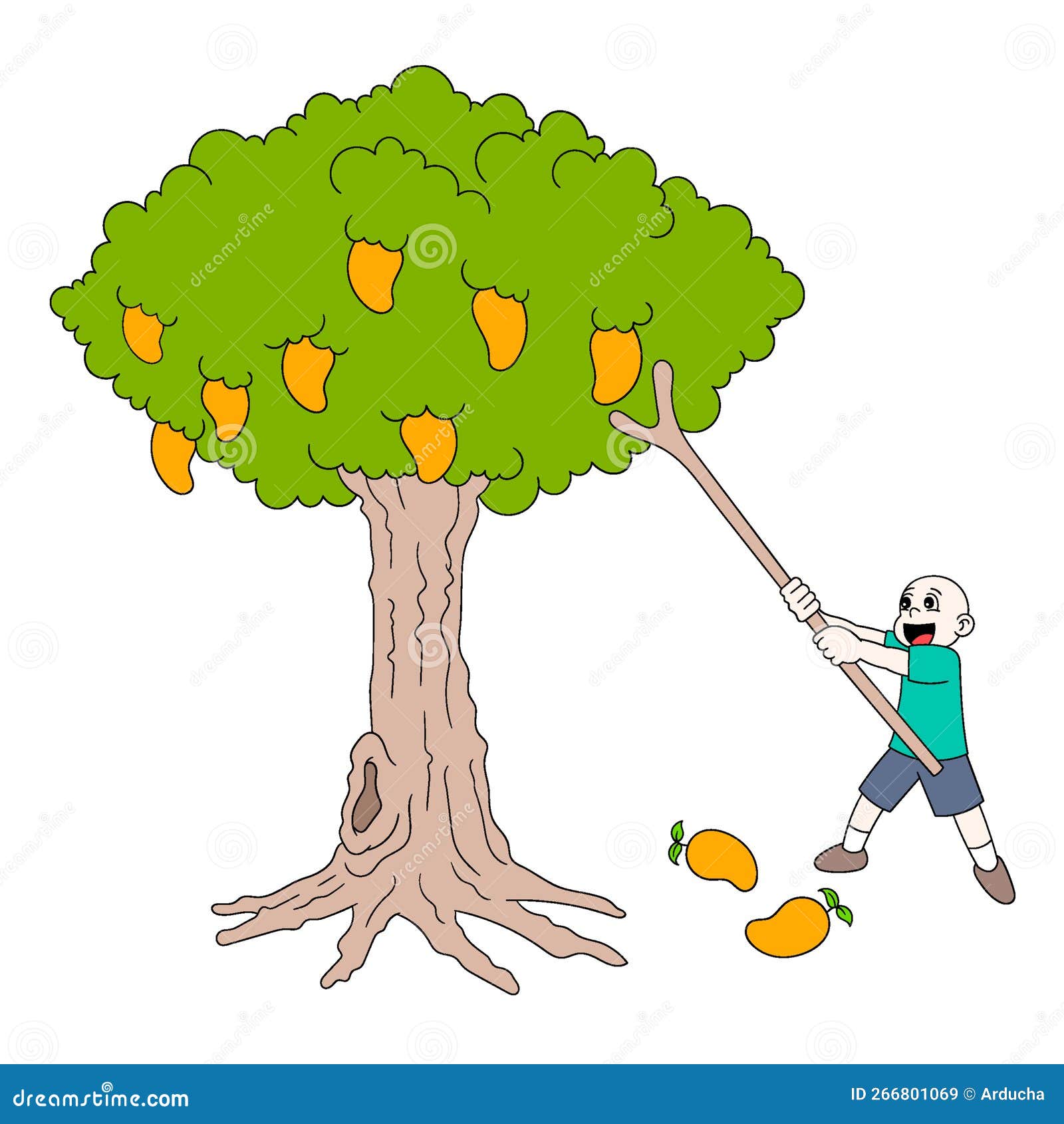 Boy is Downloading a Dense Mango Tree Stock Vector Illustration of
