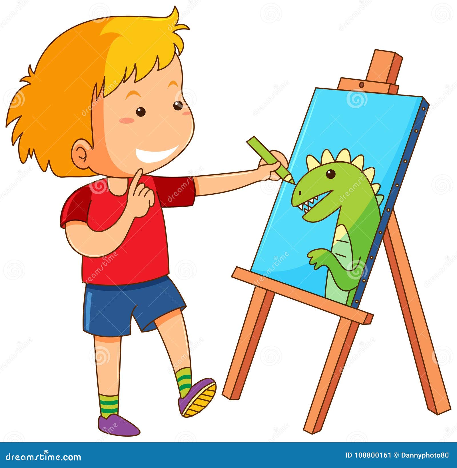Boy Drawing Dragon on Canvas Stock Vector - Illustration of ...