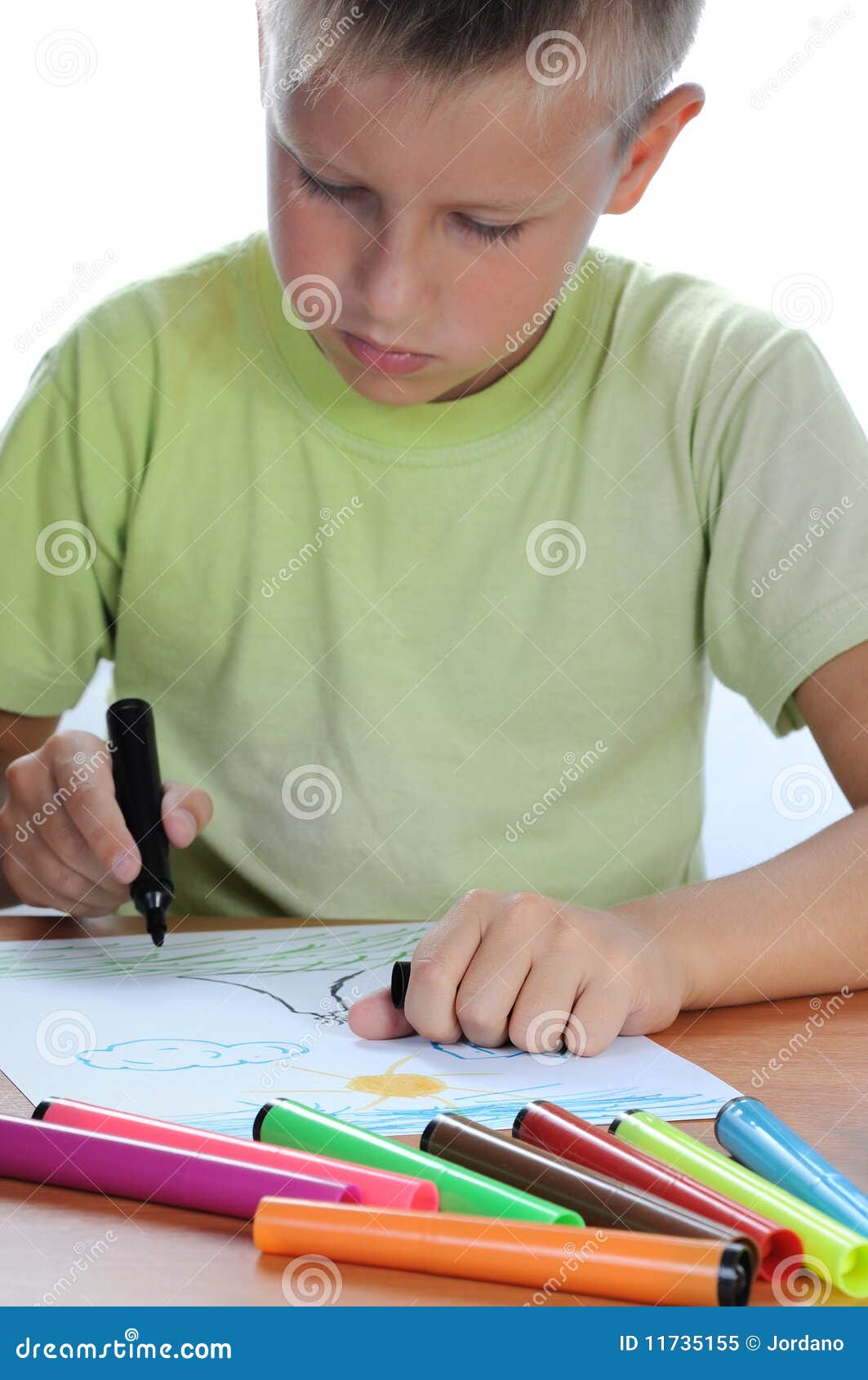 Boy drawing on paper stock image. Image of work, young - 11735155
