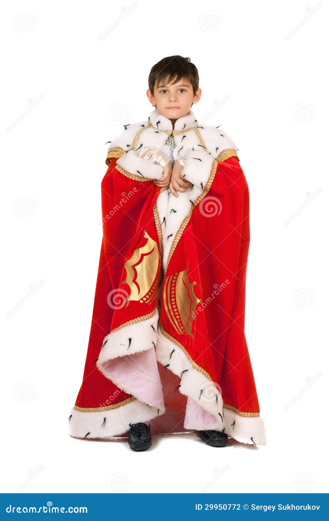 Boy Dressed in a Robe of King. Isolated Stock Photo Image of