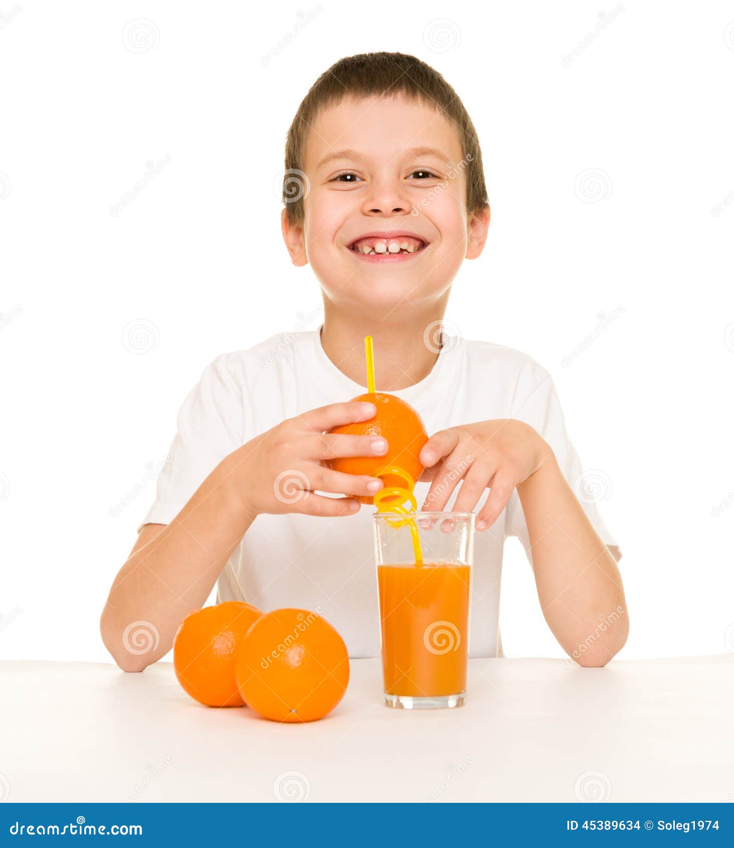 Boy Drink Orange Juice with a Straw Stock Photo Image of male
