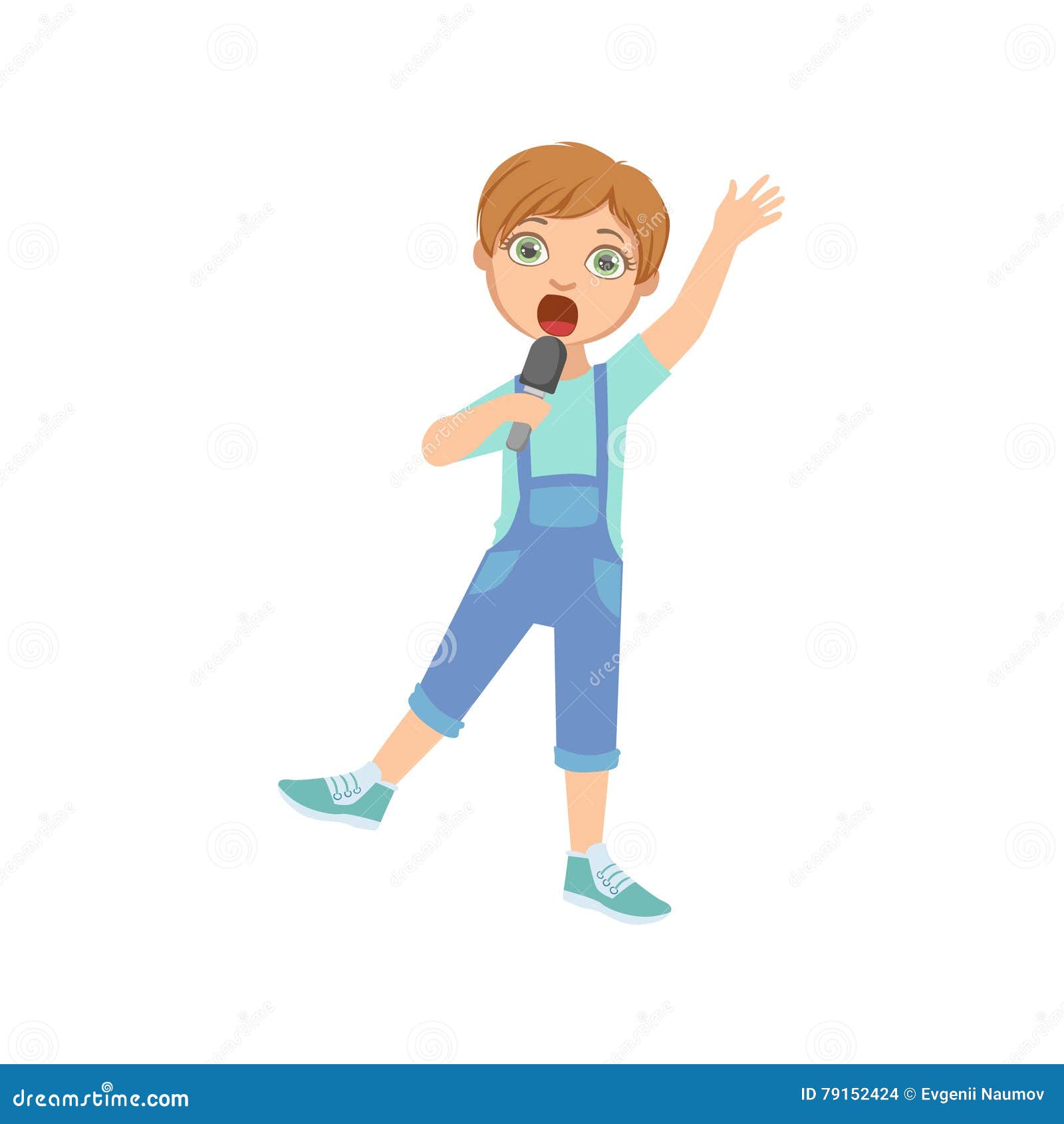 Boy in Dungarees Singing in Karaoke Stock Vector - Illustration of