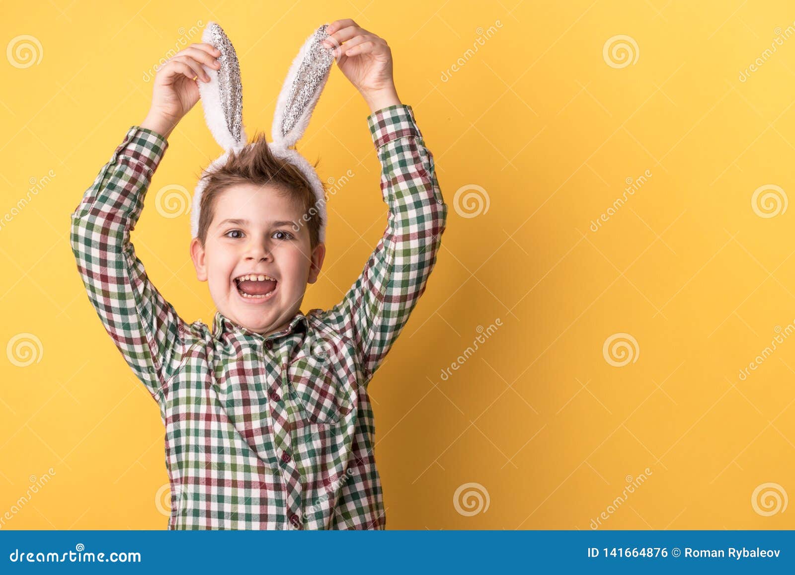 Boy with ears of a hare stock photo. Image of adorable - 141664876