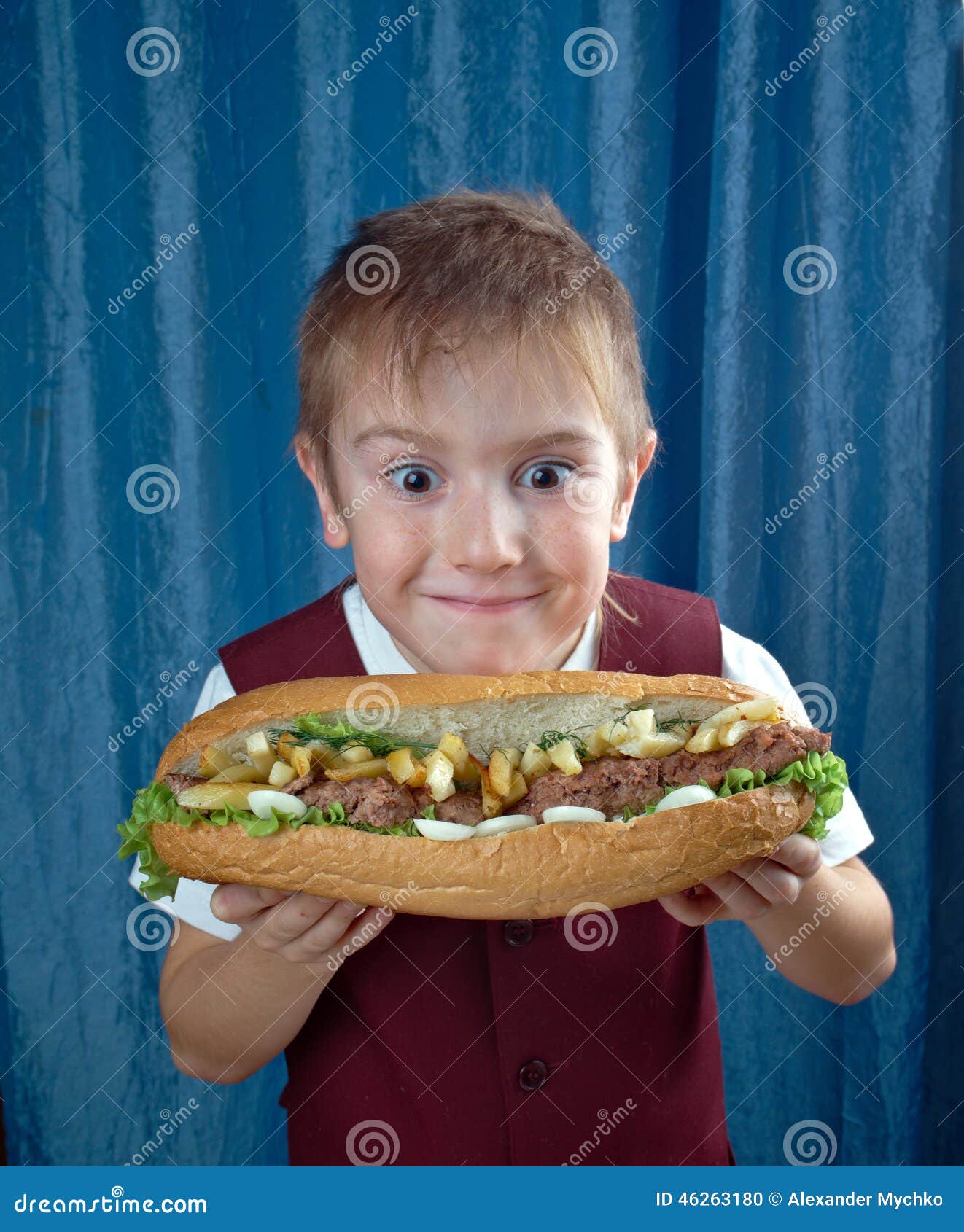 Boy eating big sandwiches stock photo. Image of caucasian 46263180