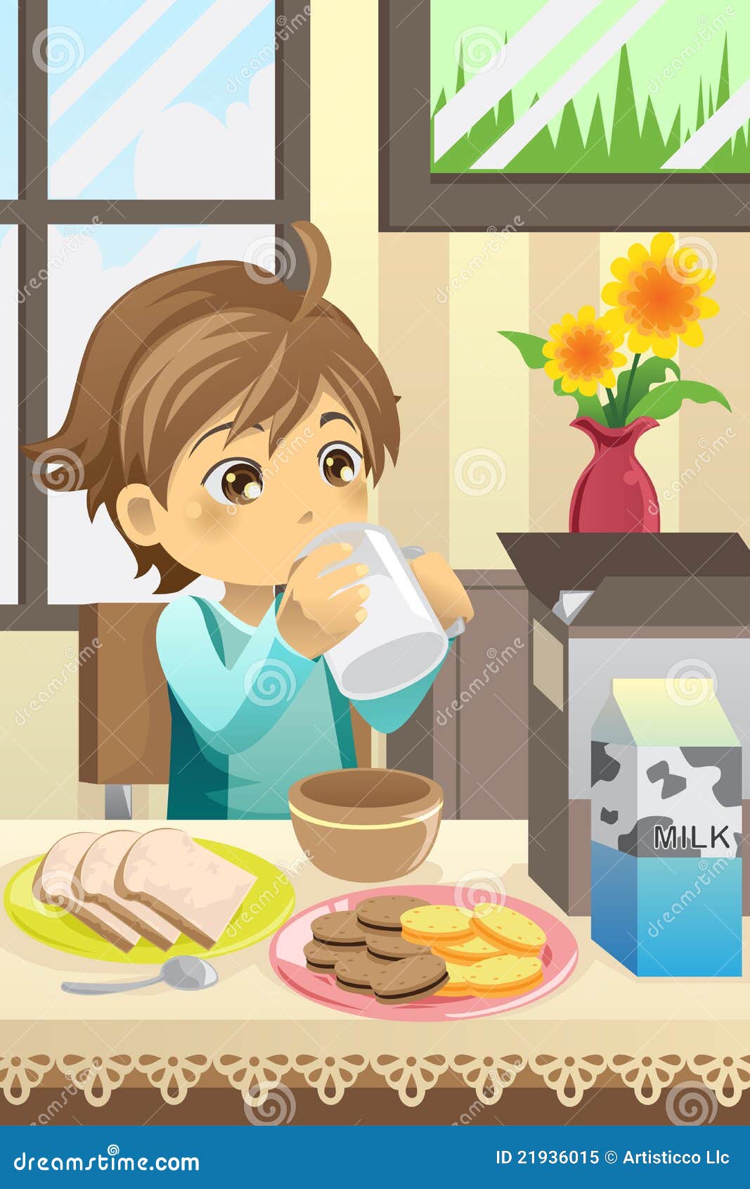 Boy Eating Breakfast Stock Vector Illustration Of Drinking