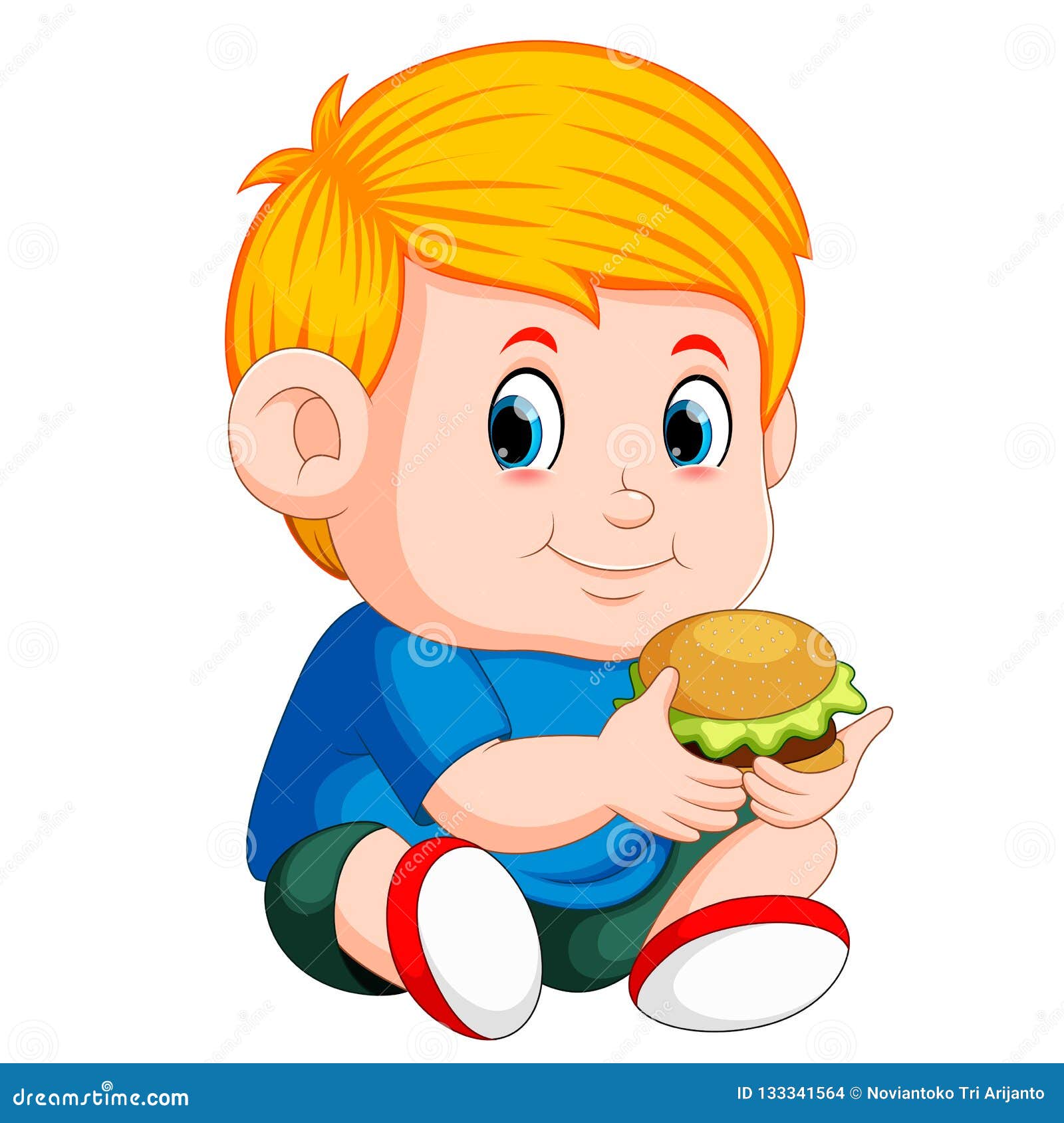 Boy eating burger stock vector. Illustration of people - 133341564