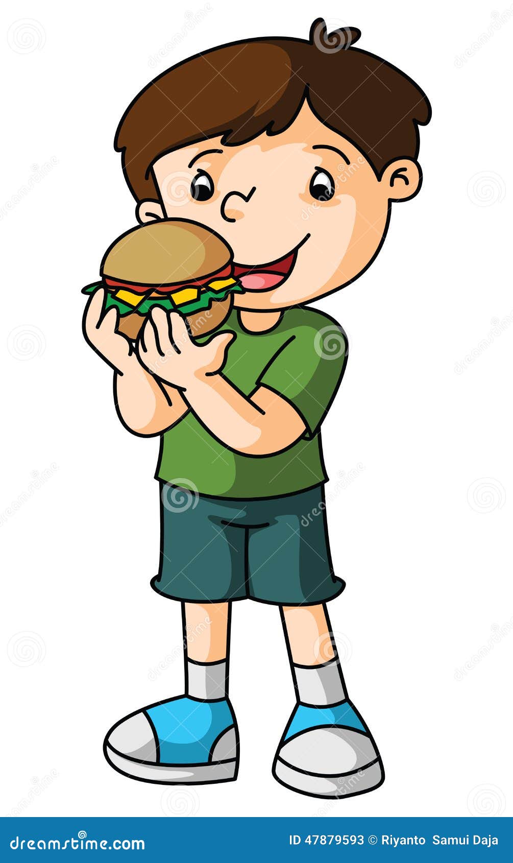 Boy eats burger stock vector. Illustration of fast, happy 47879593