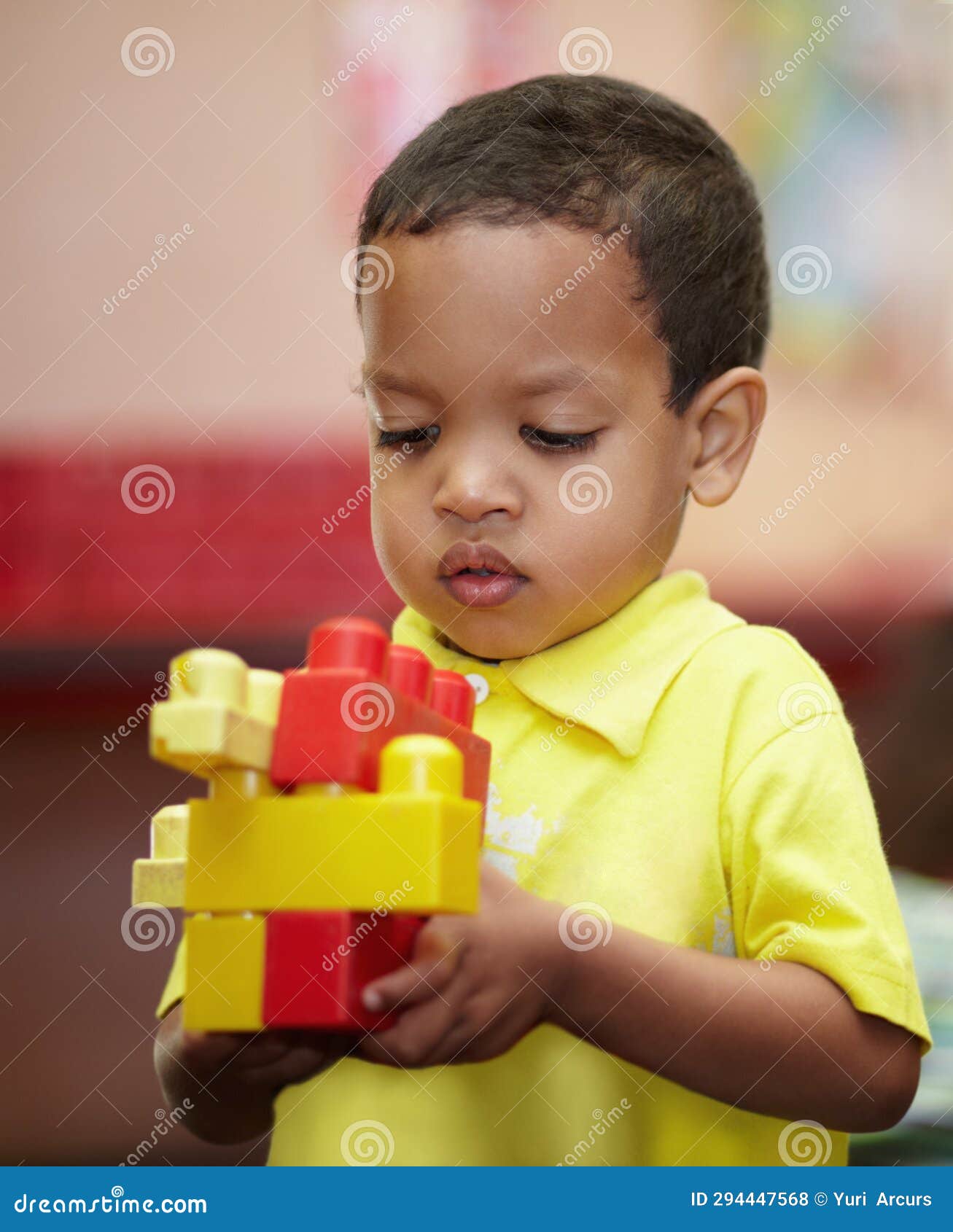 Boy, Education and Building Blocks in Classroom for Thinking