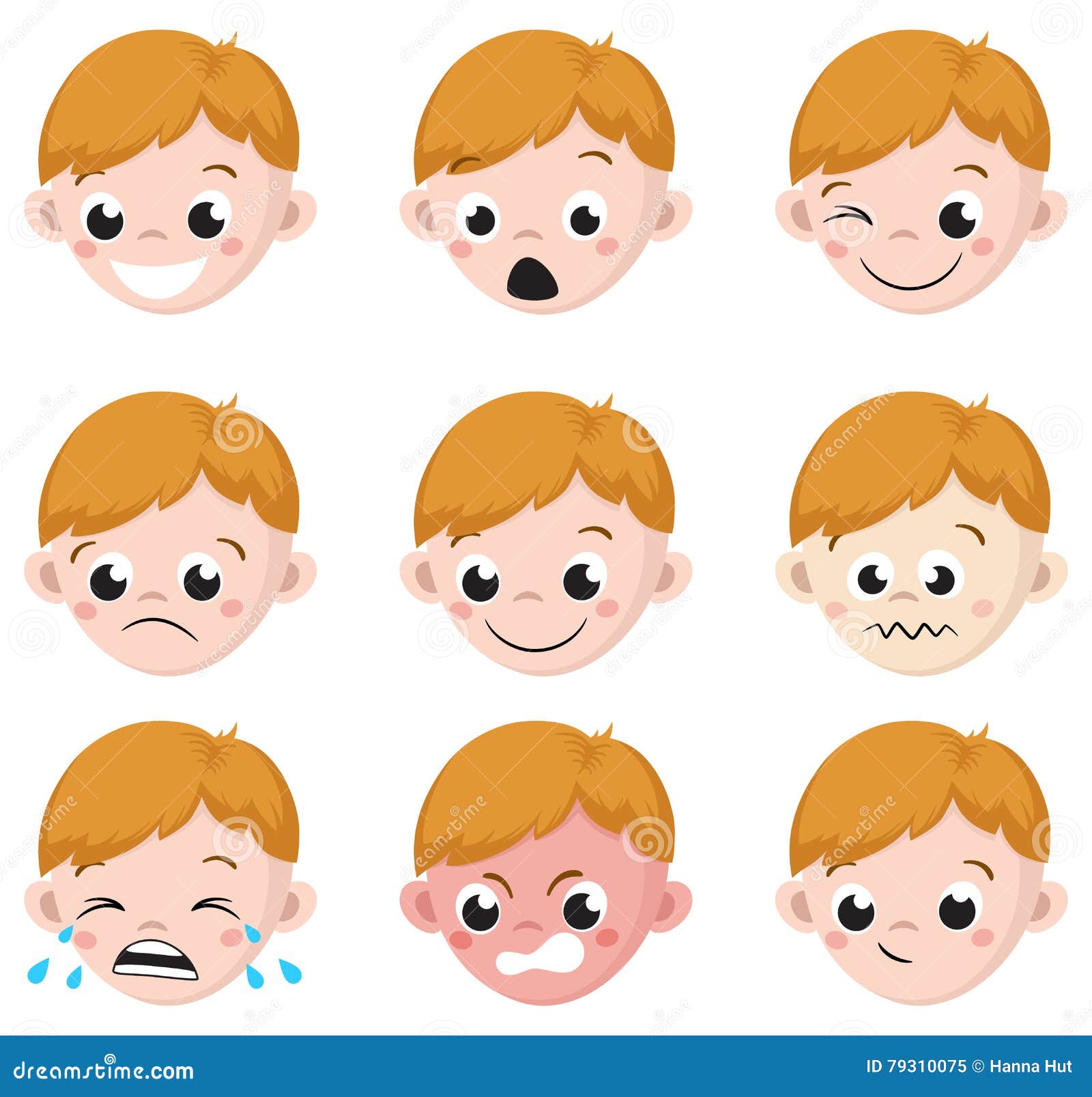 boy emotion faces cartoon.  set of male avatar expressions