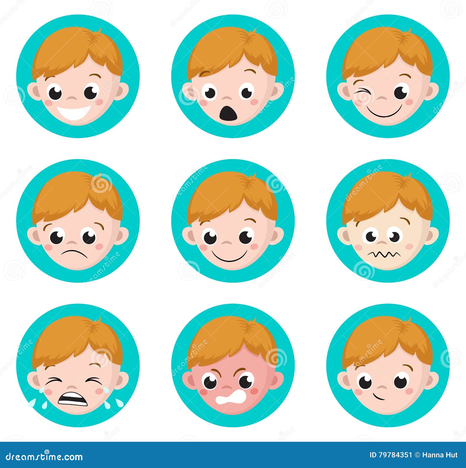 Boy Emotion Faces Cartoon. Set of Male Avatar Expressions Stock Vector ...