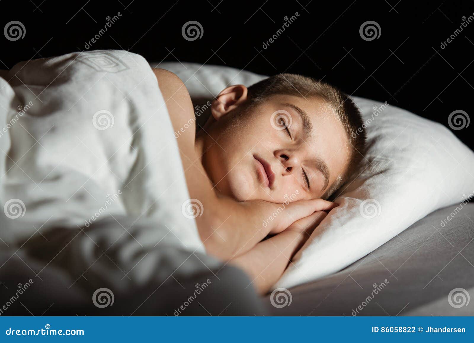Boy with Eyes Closed Asleep in Bed Stock Photo Image of silence