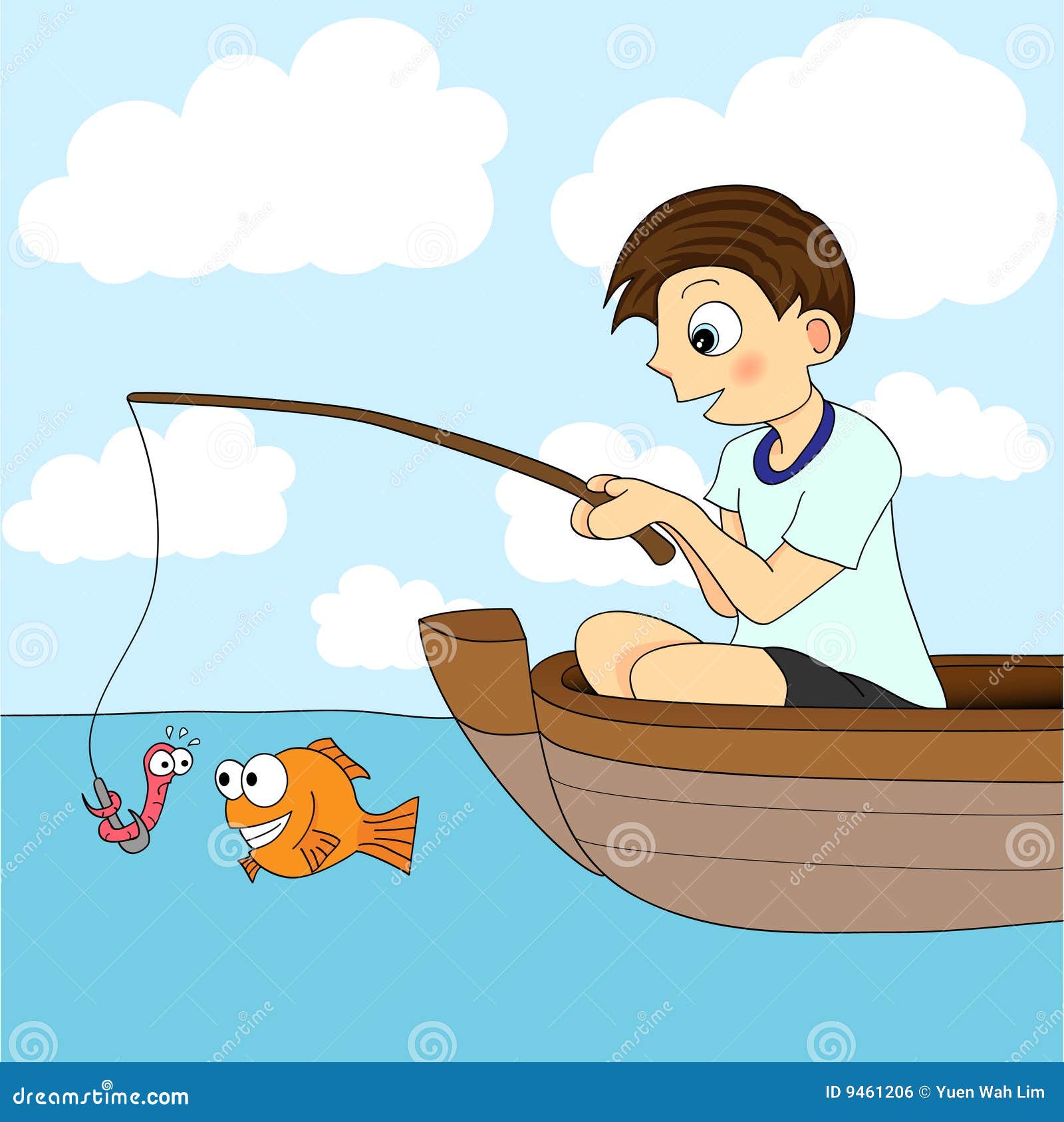 Boy Fishing In A Boat stock vector. Image of boat, bait ...