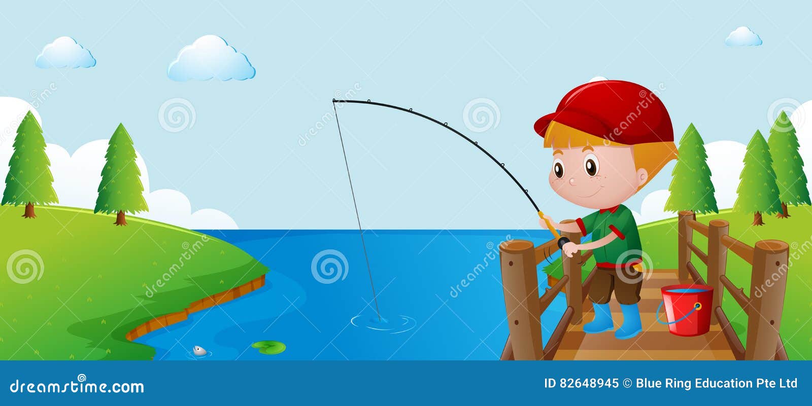 Boy fishing on the bridge stock illustration. Illustration of clip ...