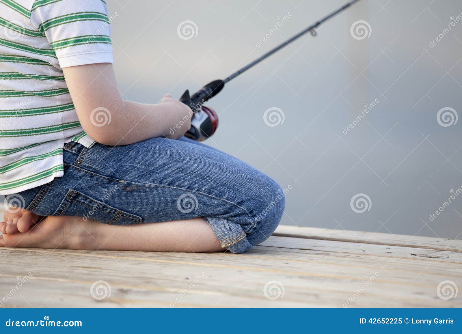 Boy Fishing Off Dock in Summer Stock Image Image of kids, leisure