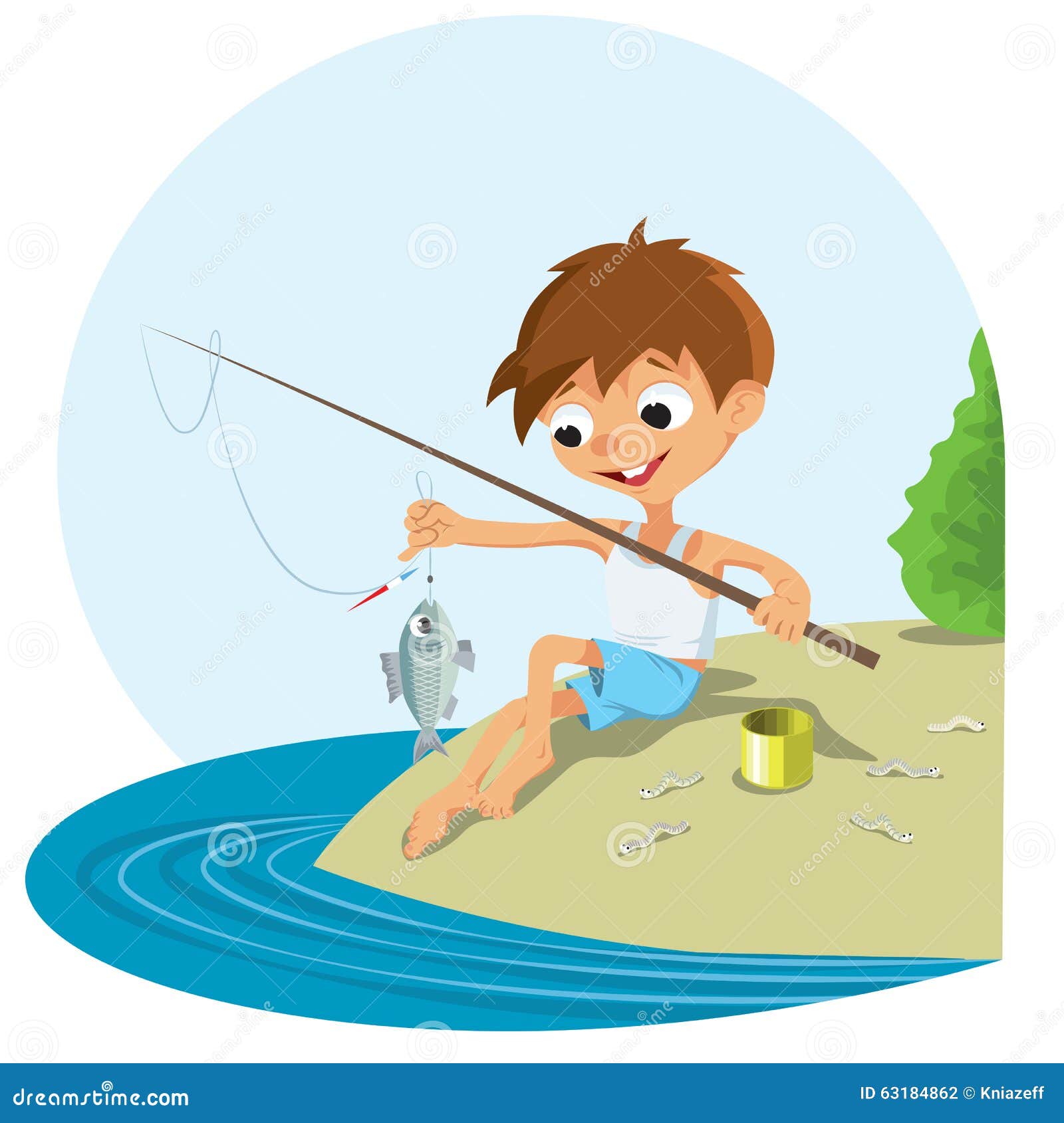Download Boy fishing in a river stock vector. Illustration of lake - 63184862