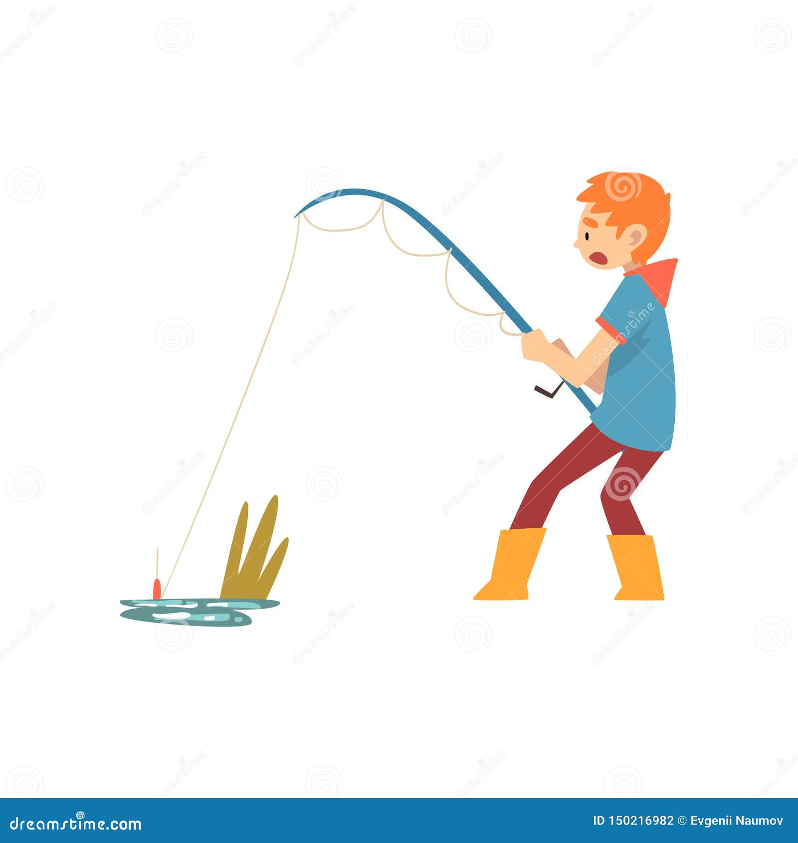 Download Boy Fishing With Fishing Rod, Cute Little Fisherman Cartoon Character Vector Illustration Stock ...