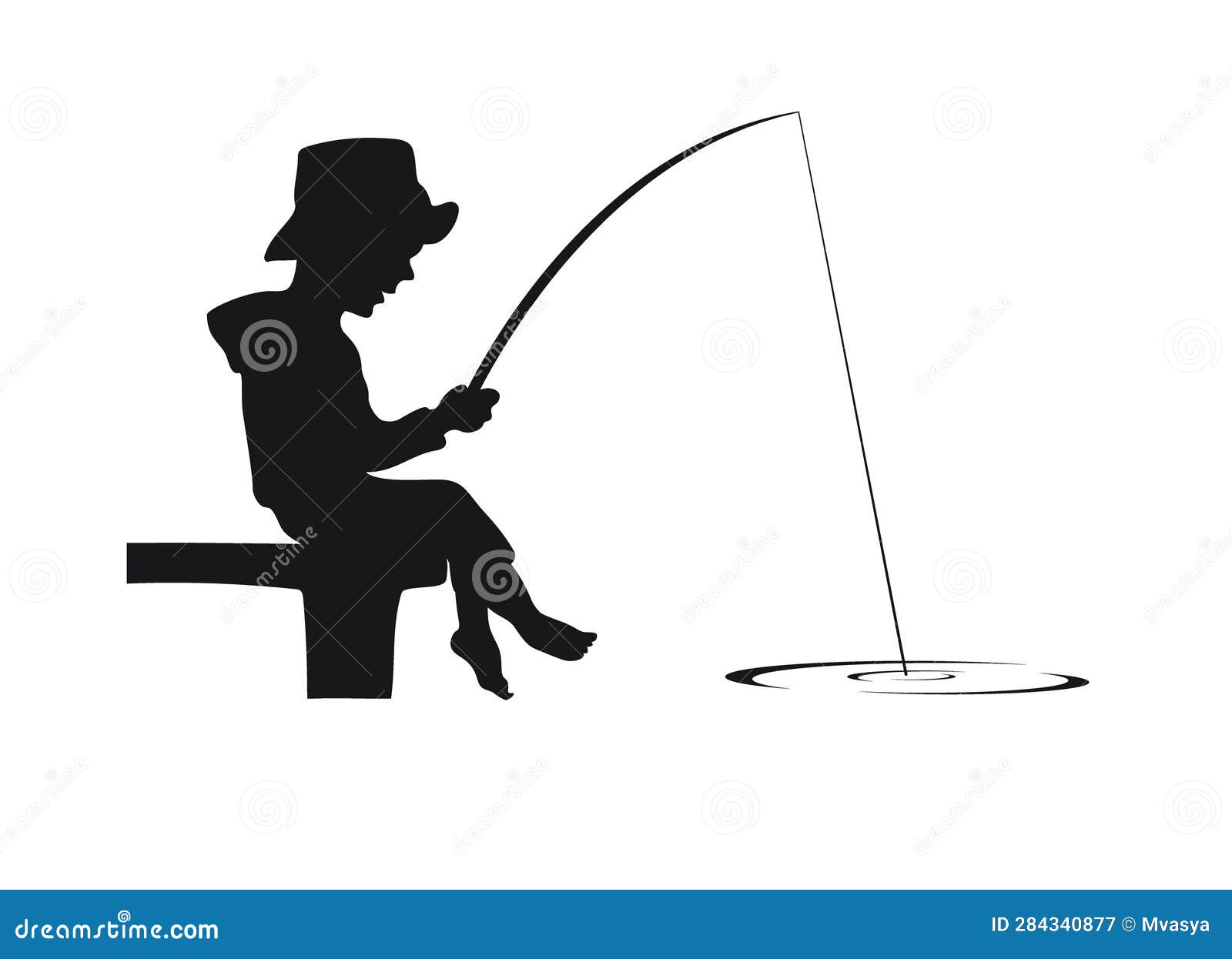 Boy Fishing Silhouette. Luck. Big Fish. Vector Illustration Stock