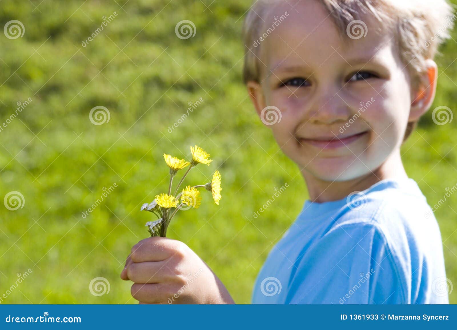 Boy with flowers stock image. Image of youth, face, give 1361933