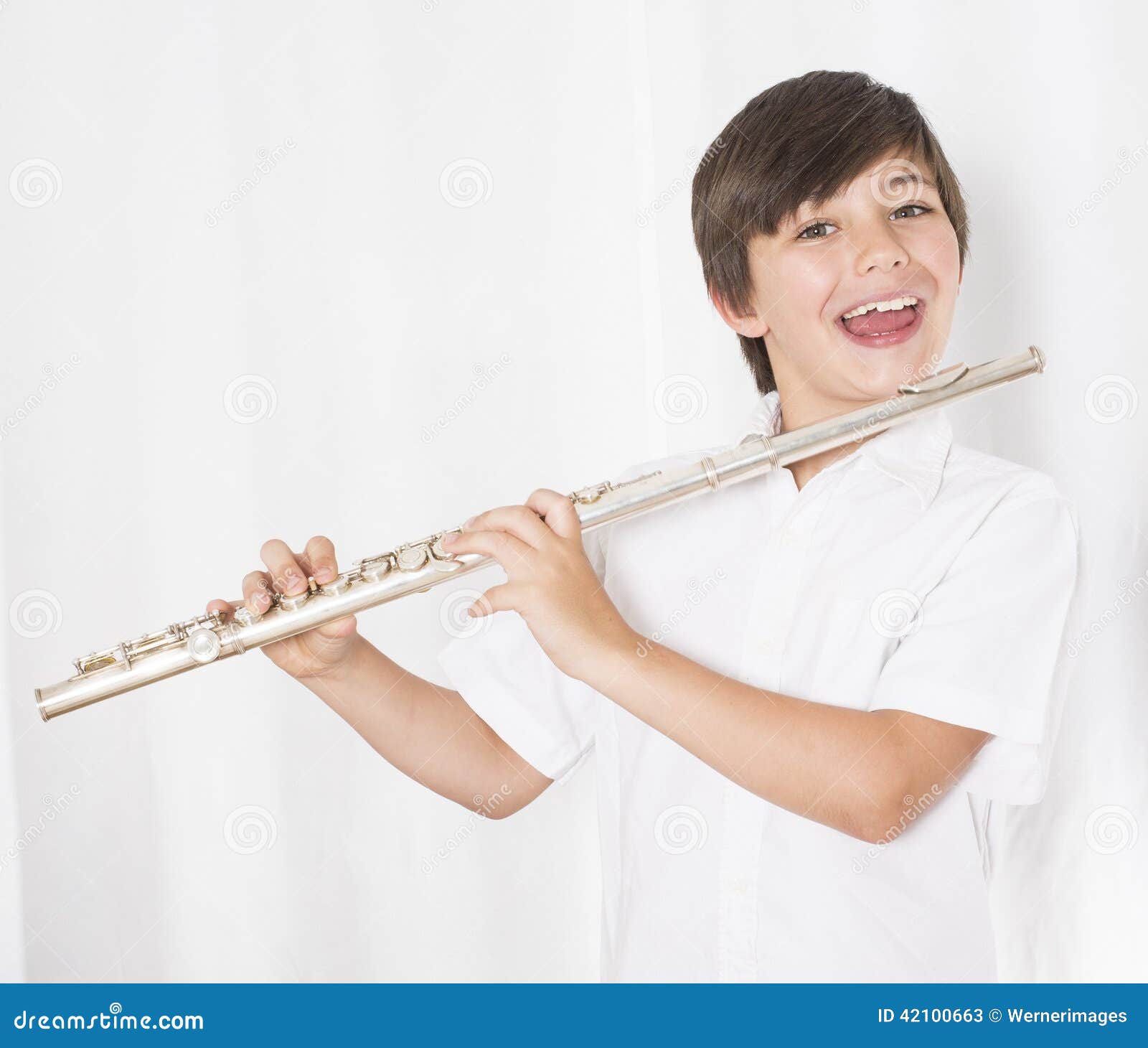 Boy with flute stock image. Image of musical, education 42100663