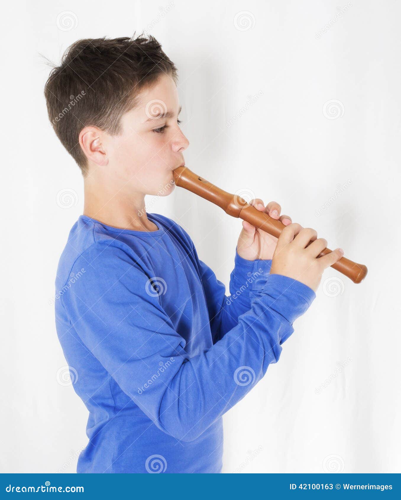 Boy with flute stock image. Image of childhood, recorder 42100163