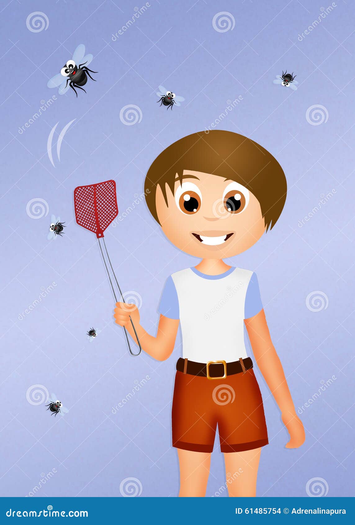 Boy with the fly swatter stock illustration. Illustration of insects