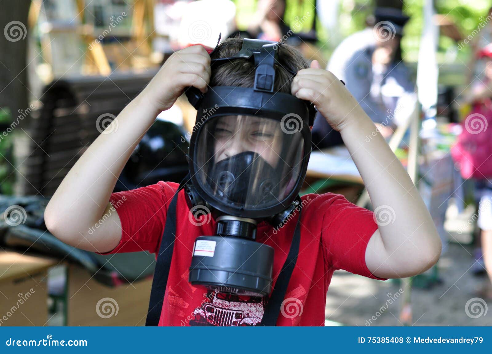 A boy in a gas mask stock photo. Image of pollution, danger 75385408