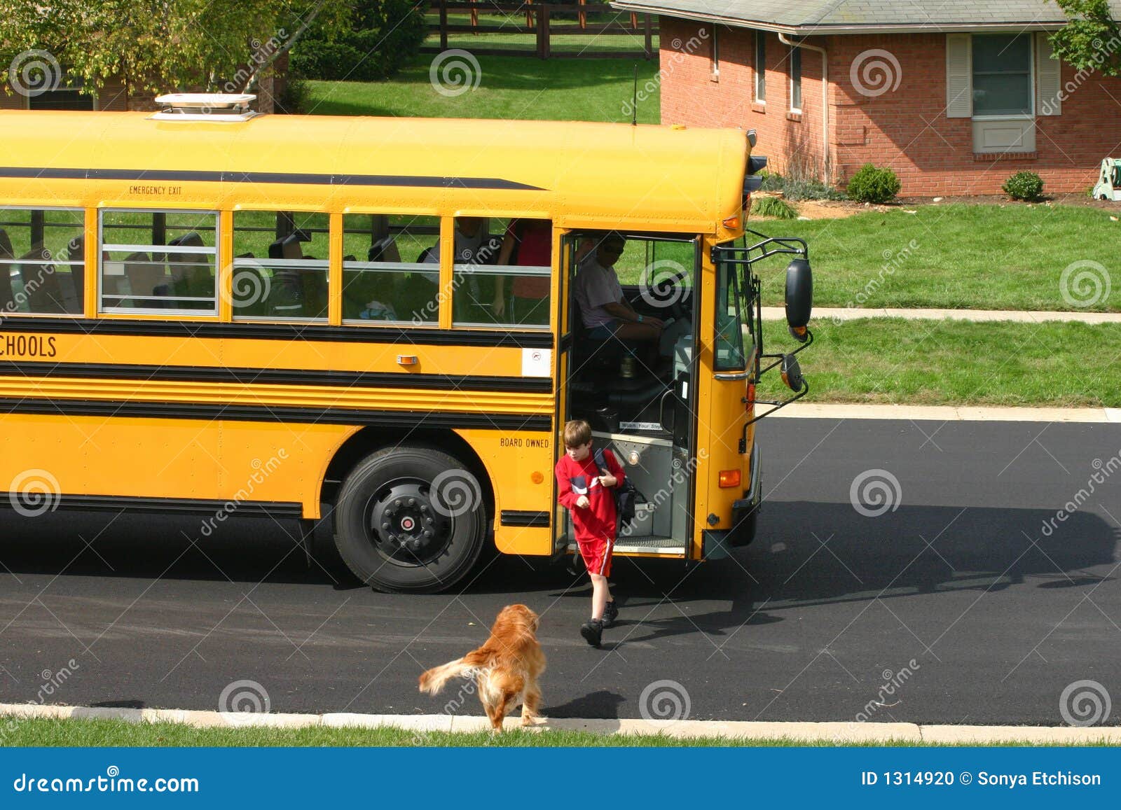 boy getting off school bus