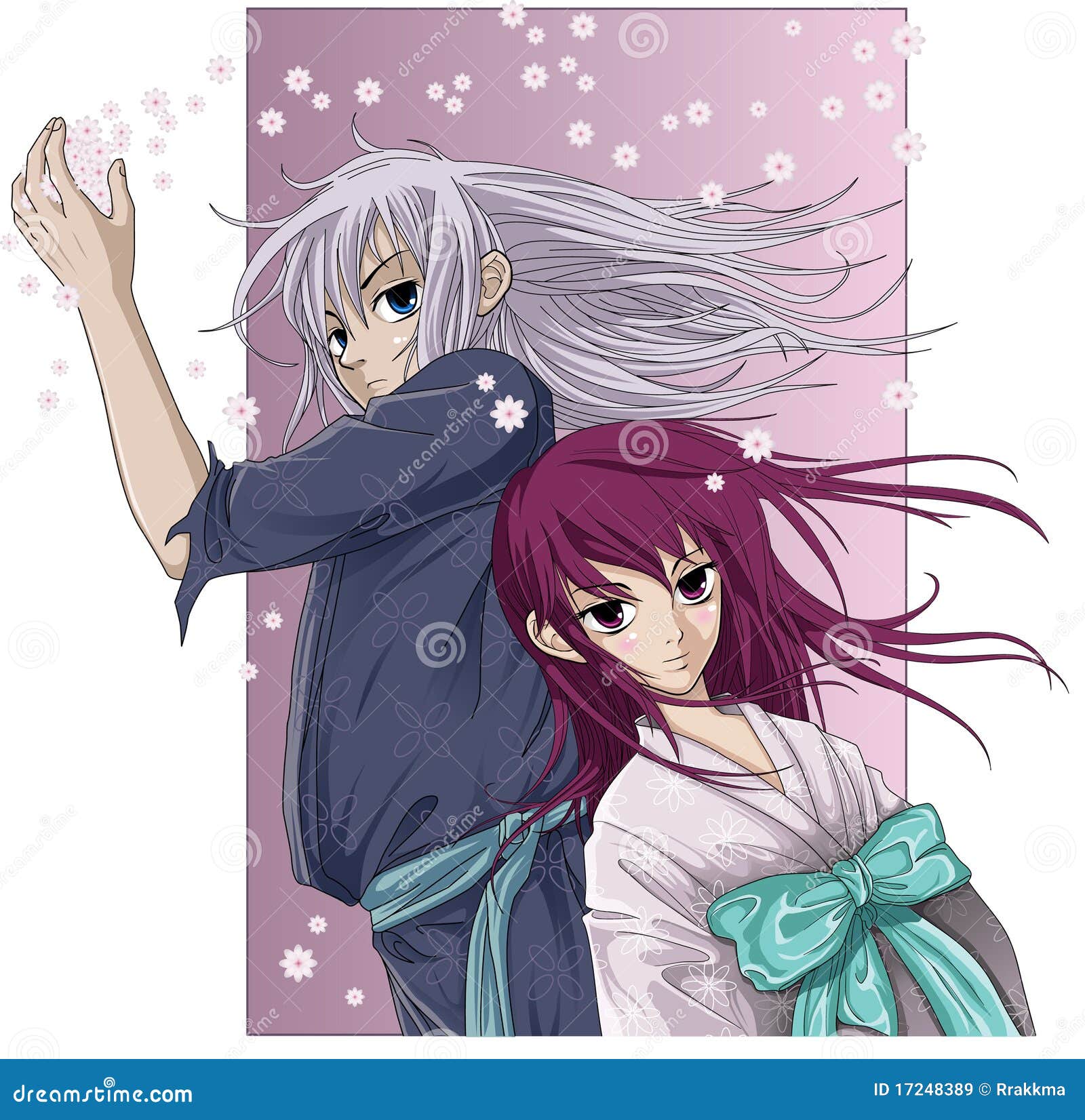 Anime boy and girl kissing on white Royalty Free Vector