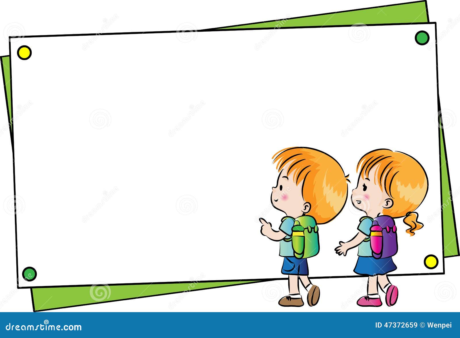 Boy and Girl with Blank Card Border Stock Illustration - Illustration of  drawing, frame: 47372659