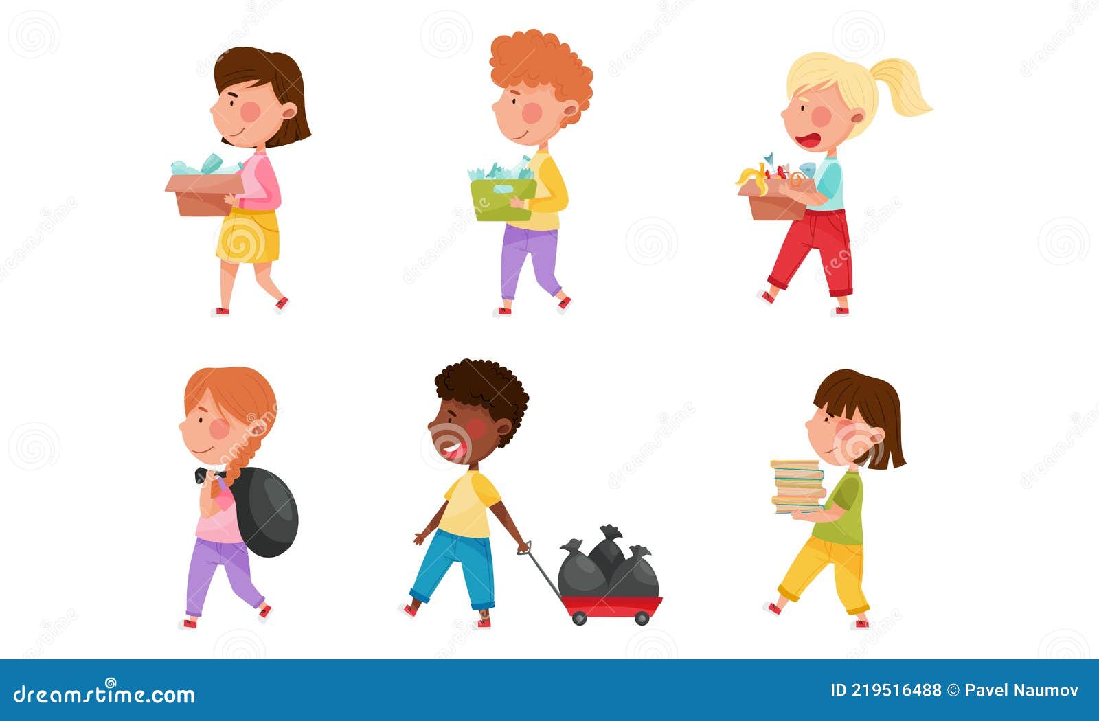 Boy and Girl Characters Carrying Sorted Garbage for Recycling Vector ...