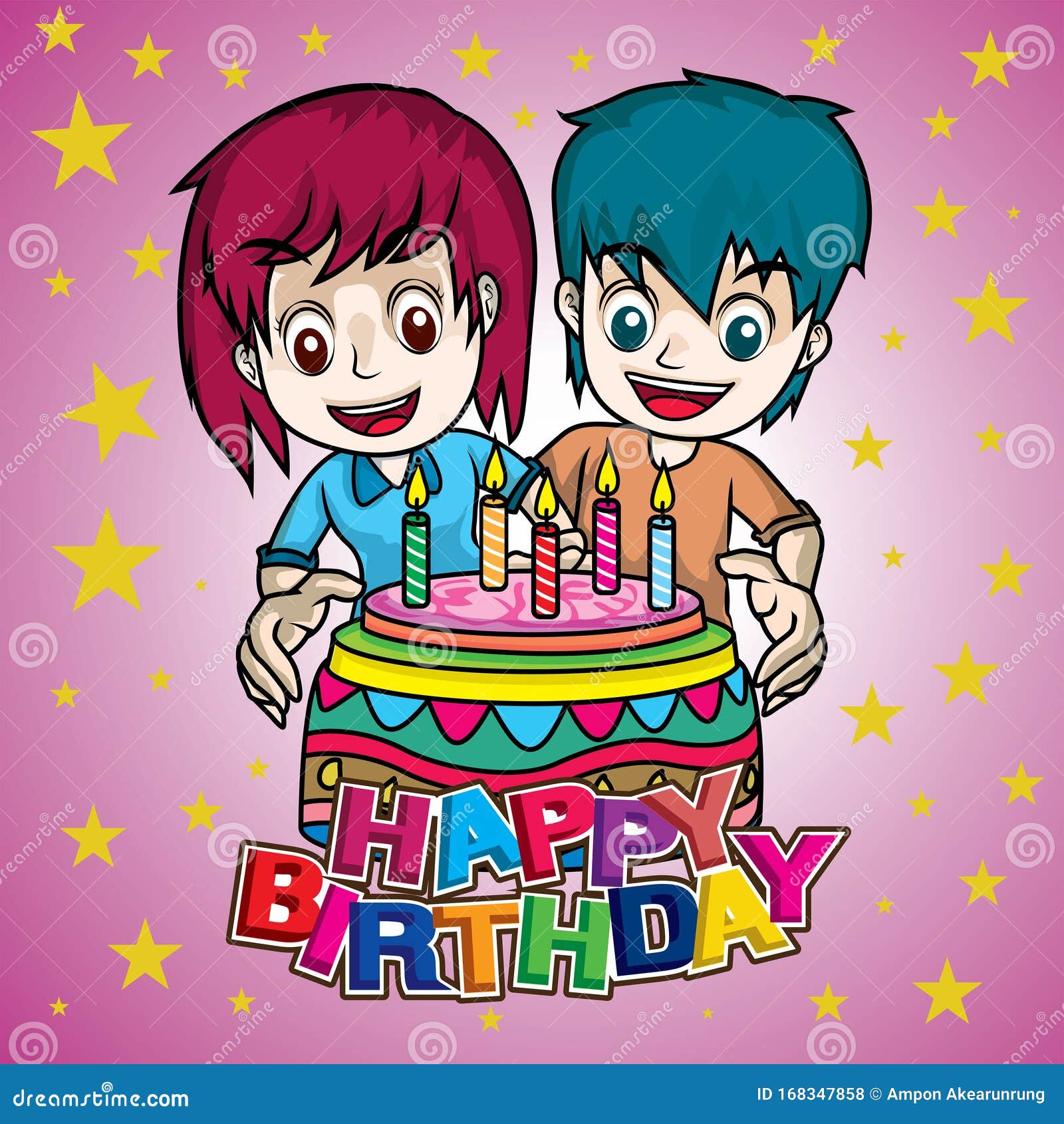 Boy and Girl Cheerful in Birthday Party with Cake Stock Vector -  Illustration of funny, cheerful: 168347858