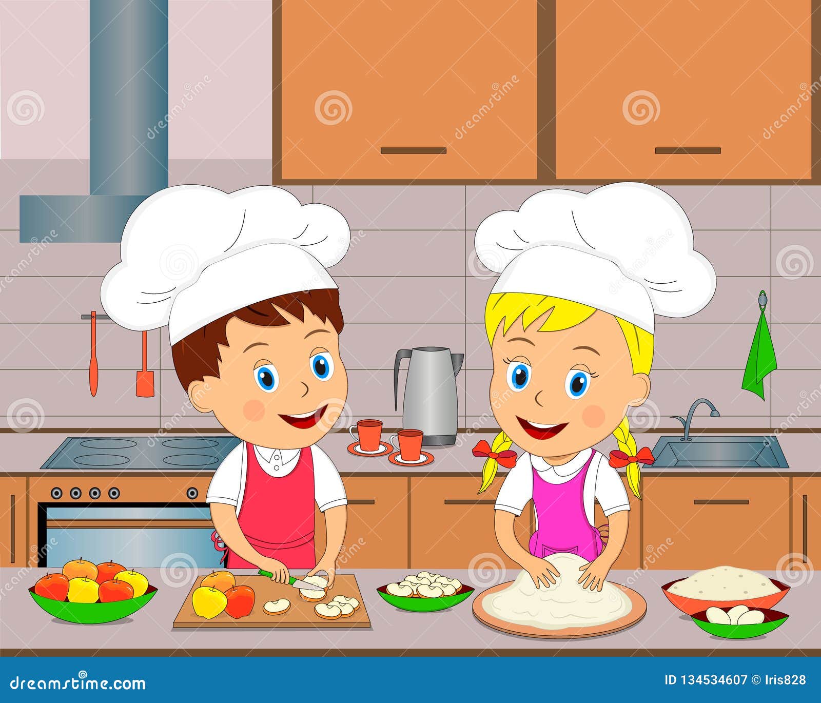 Boy and girl are cooking stock vector. Illustration of cookie - 134534607
