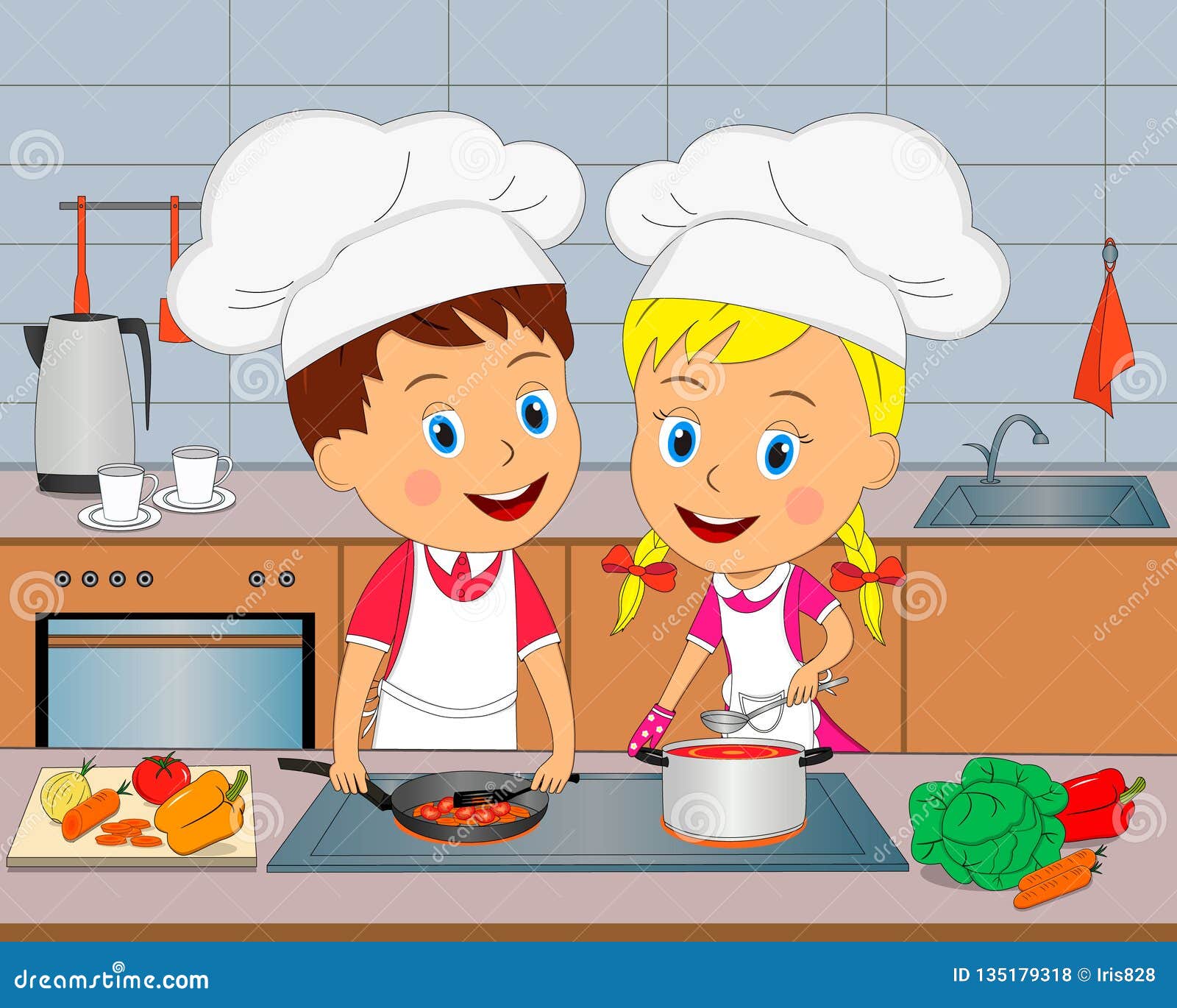 Boy And Girl Are Cooking Meal Stock Vector - Illustration Of Children 771