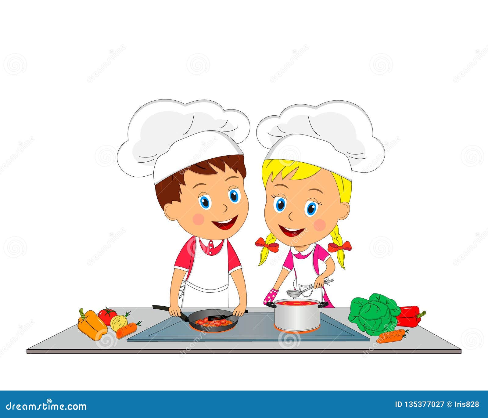 Boy and Girl are Cooking Meal Stock Vector - Illustration of girl ...