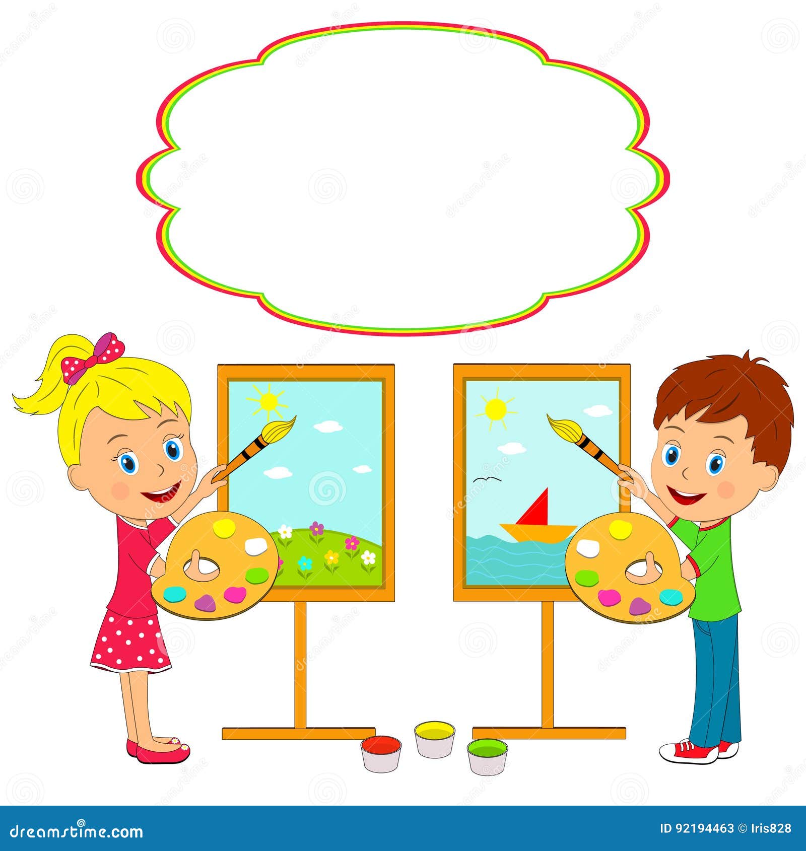 Boy And Girl Draw Stock Vector Illustration Of Background