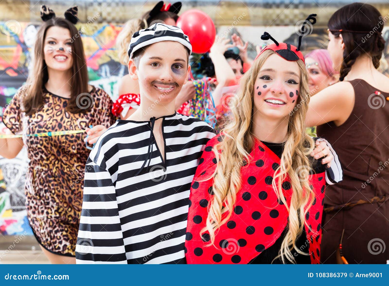 Boy and Girl Dresses As Ladybird and Prisoner at German Fastnach Stock ...