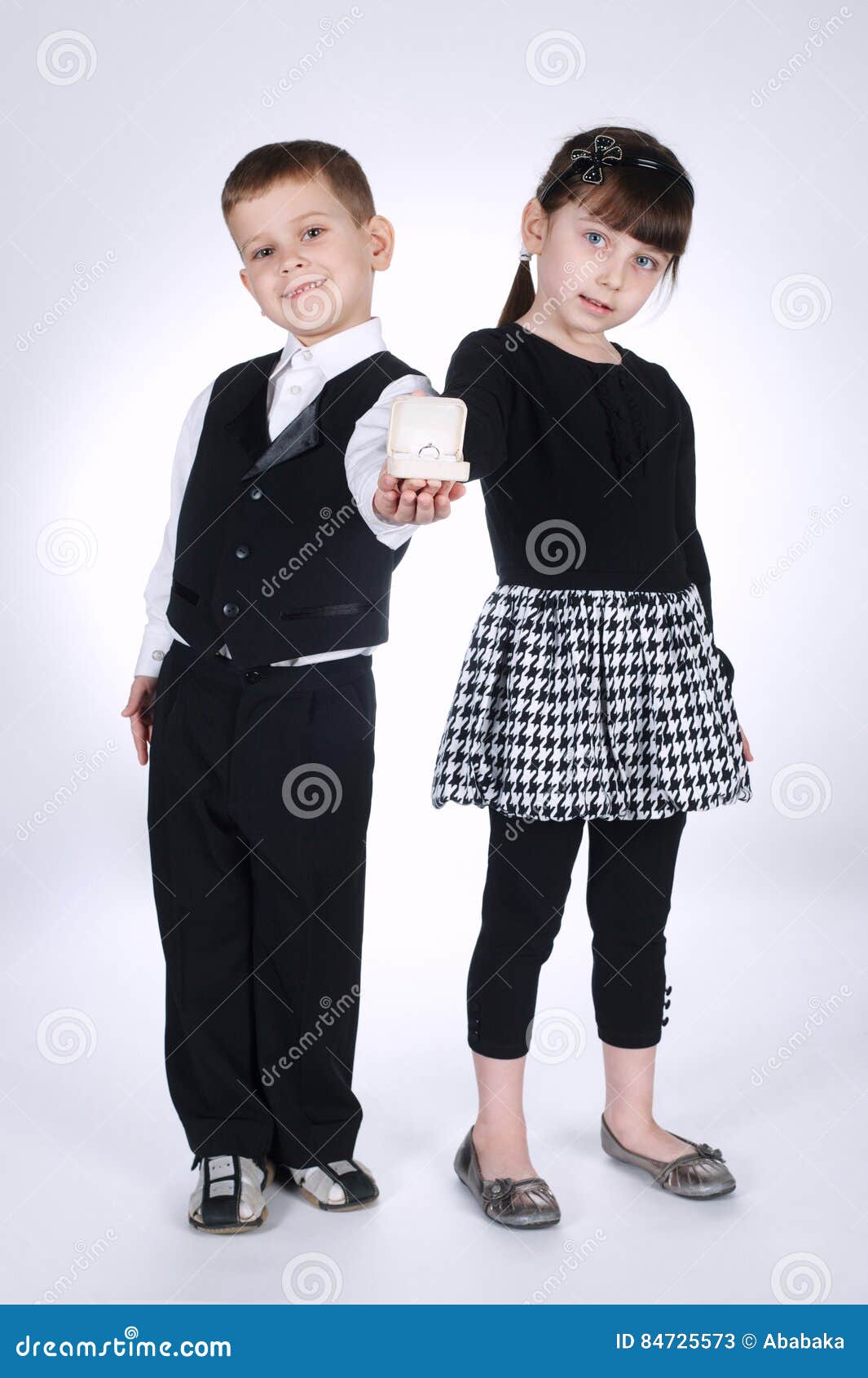 Boy and Girl Giving Box with Ring Stock Image Image of children