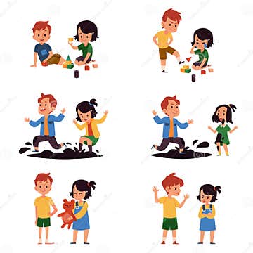 Boy and Girl with Good and Bad Behavior, Comparison of Kids Playing ...