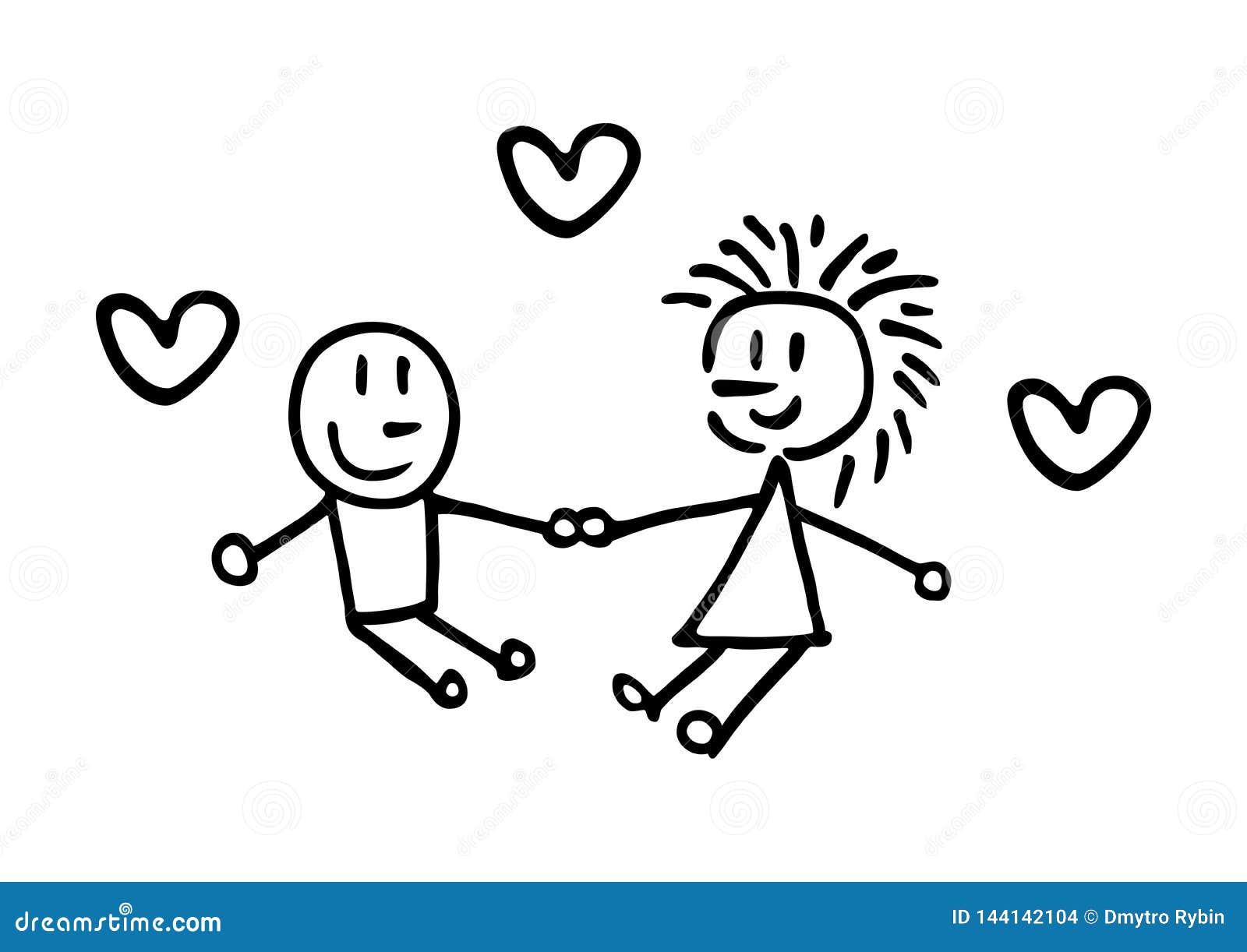 Boy And Girl Holding Hands With A Heart Lovers Black And White Stock Illustration Illustration Of Human Communication