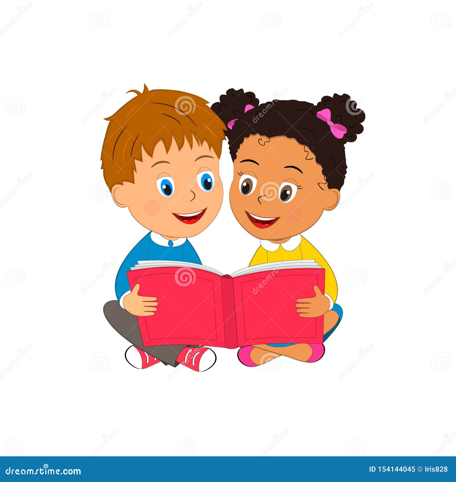 Boy and girl reading book stock vector. Illustration of girl - 154144045