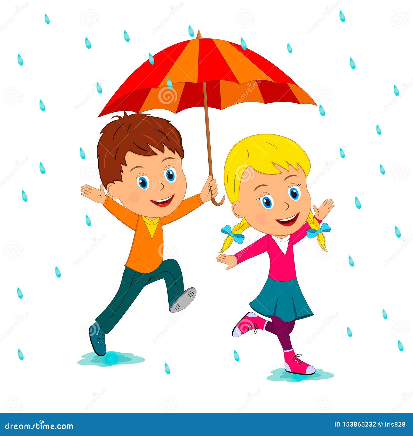 Download Boy And Girl Run With Umbrella Stock Vector - Illustration ...
